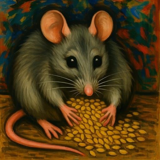 Mouse Stealing Grain in Expressive Painting Style