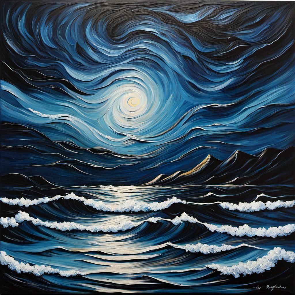 Stormy Sea Under Starry Night: Impasto Painting