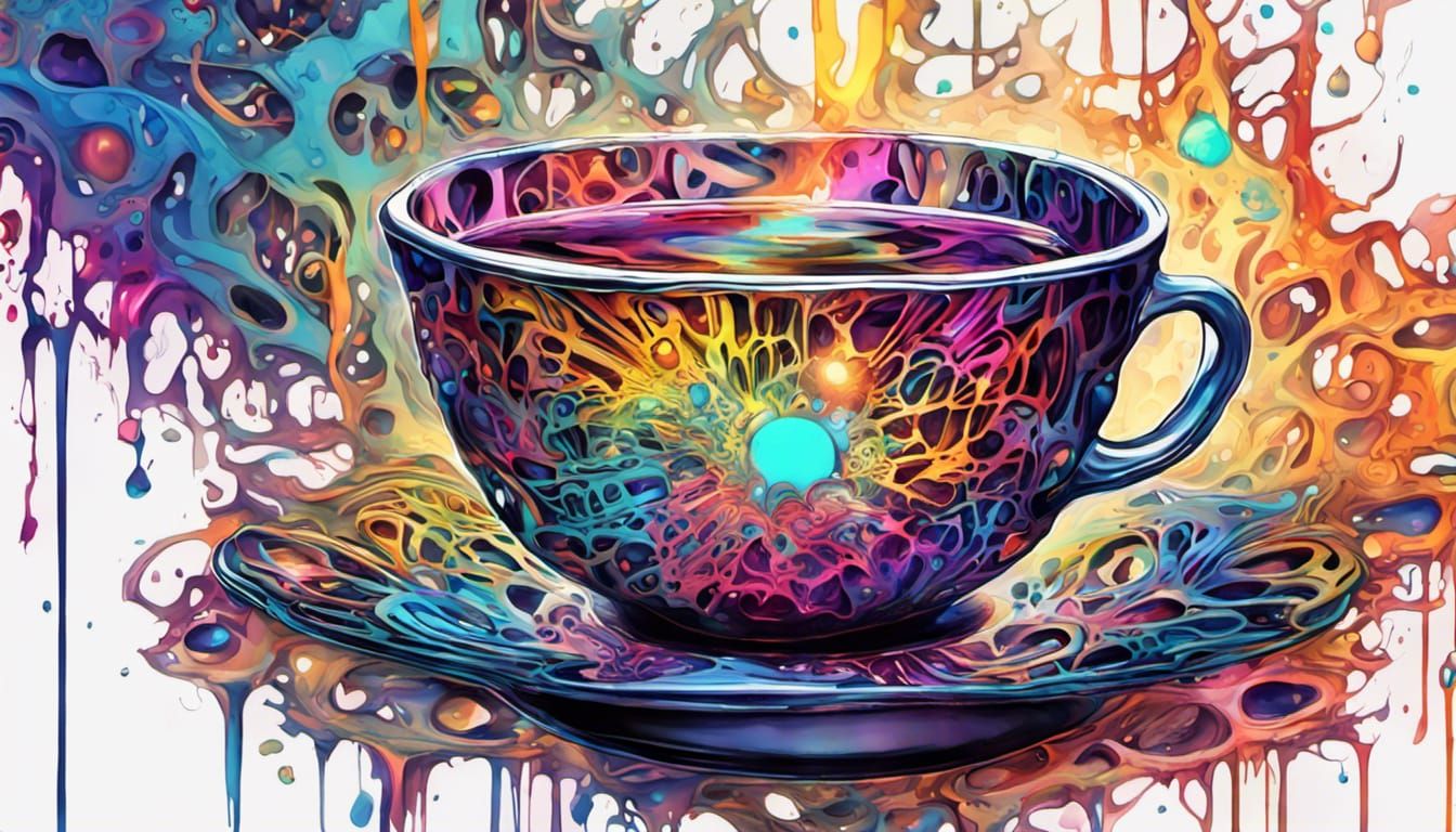 Psychedelic Shattered Teacup Digital Illustration