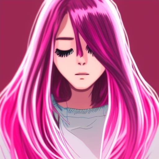 Anime-Style Portrait with Pink Accents