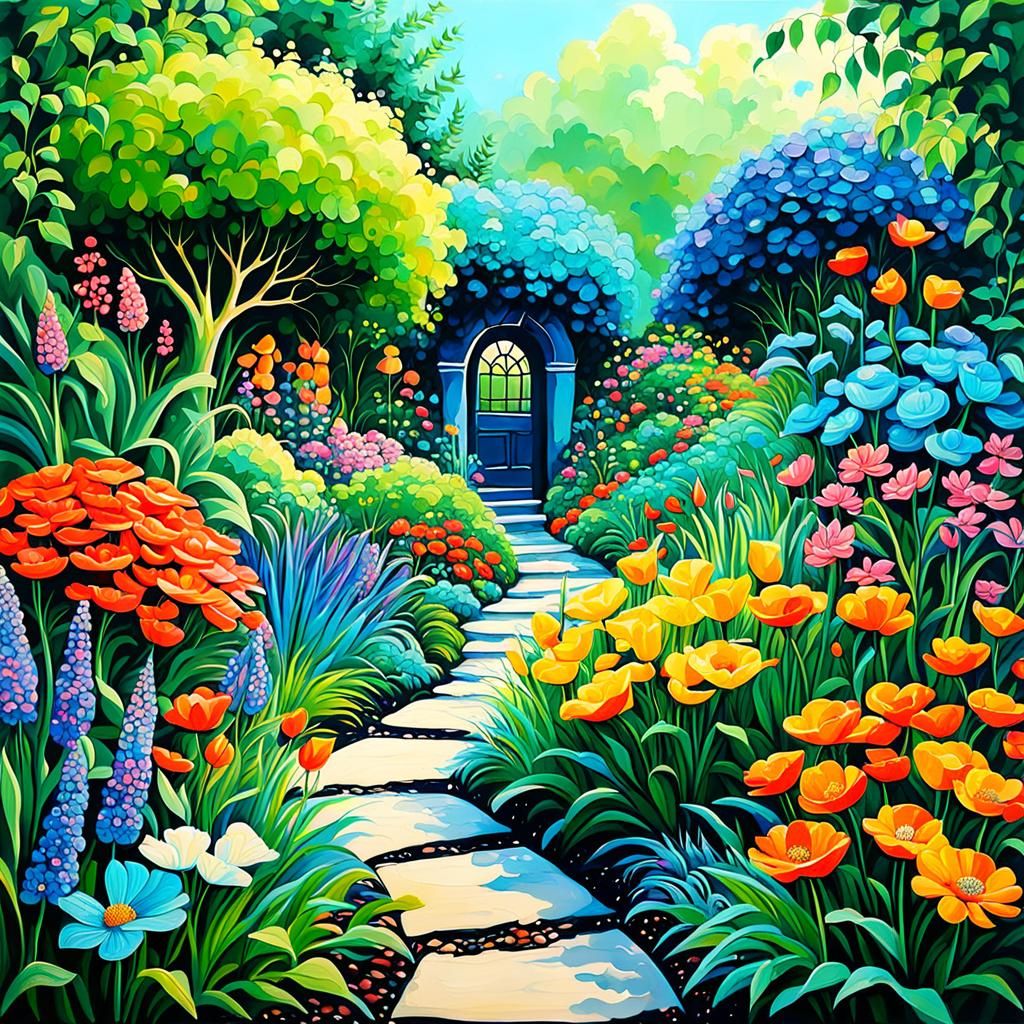 Abstract Enchanting Garden with Complementary Colors