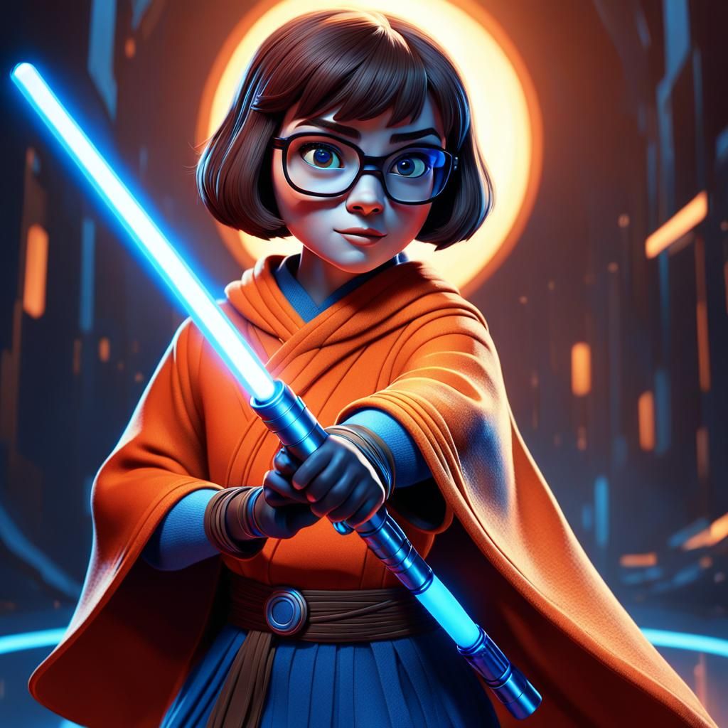 Velma as Jedi Knight: Pixar-style 3D Concept Art
