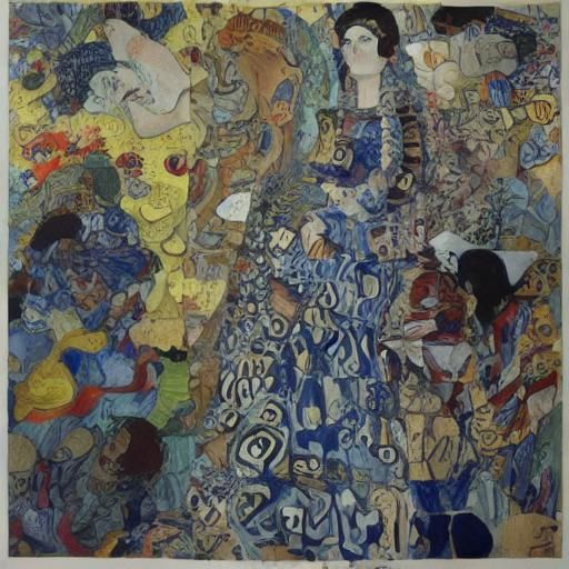 Dreamlike Male Figures with Swirling Iconography