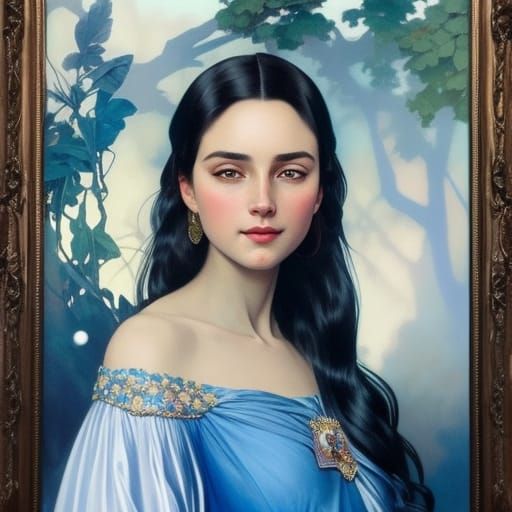 Beautiful Girl with Long Hair, Art Nouveau Portrait