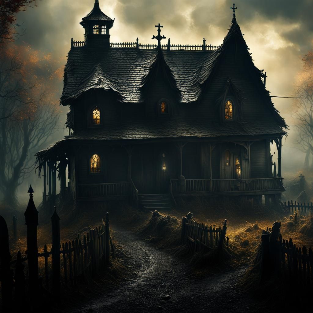Haunted Gothic Village in Hyperrealistic Style