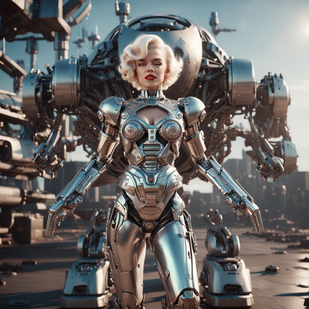 Marylin Monroe as a mechanical woman intricate mech details,...