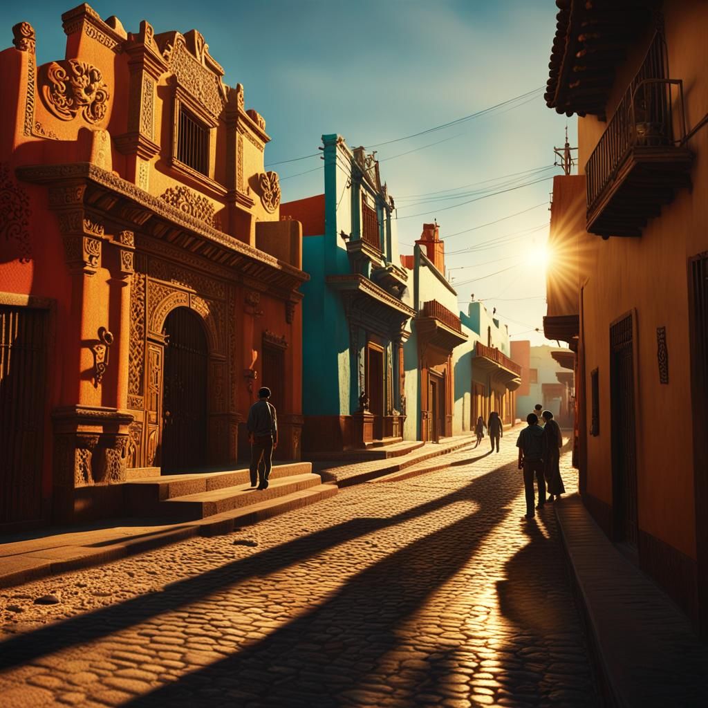Vibrant Mexican Street Scene in Cinematic Style