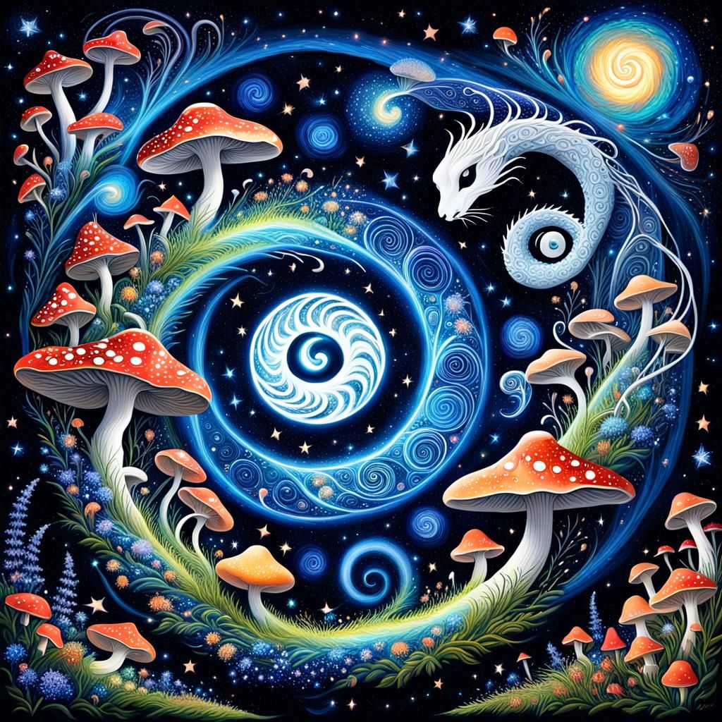 Yin and Yang in Starry Night Sky
