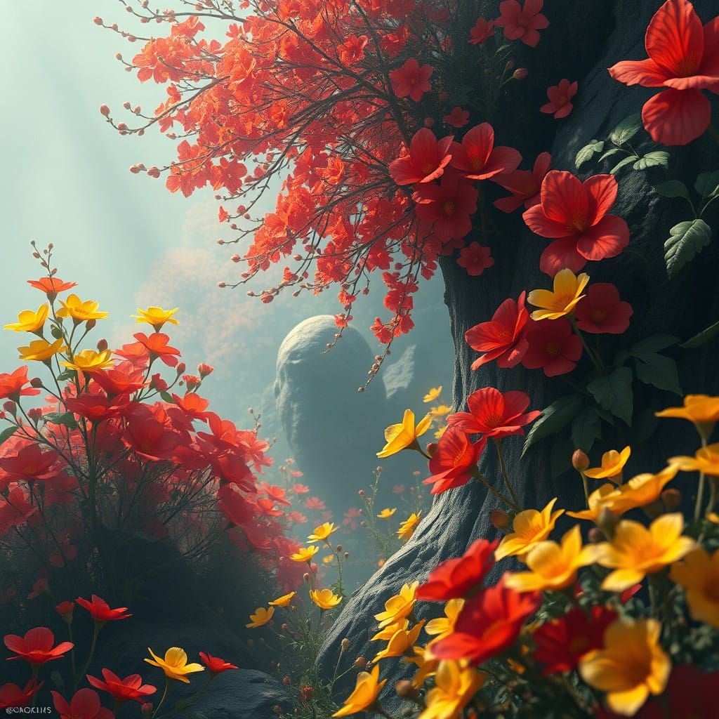 Mystical Floral Name Blossoms in Vibrant Fantasy Landscape