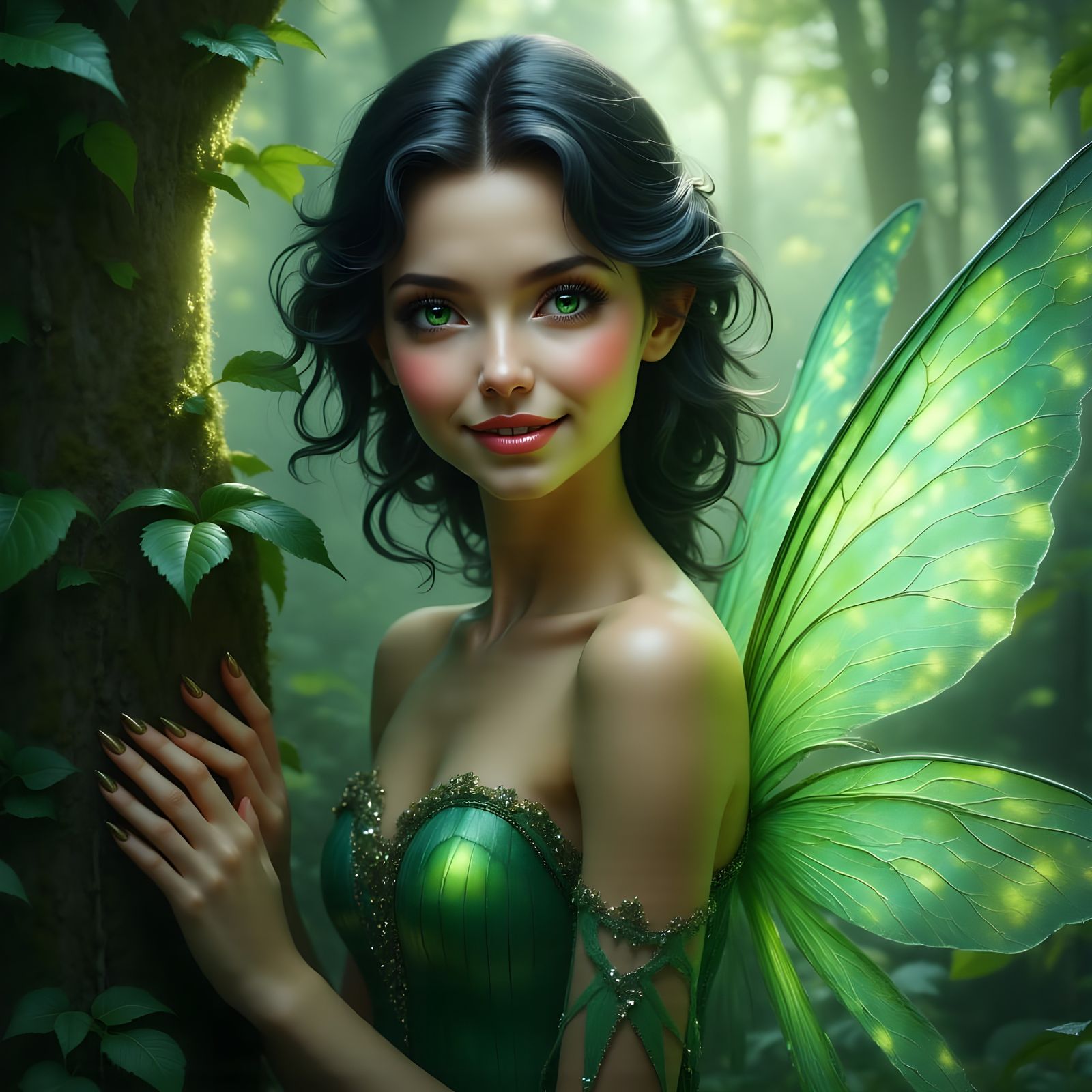 Gorgeous Fairy Queen Portrait with Iridescent Wings