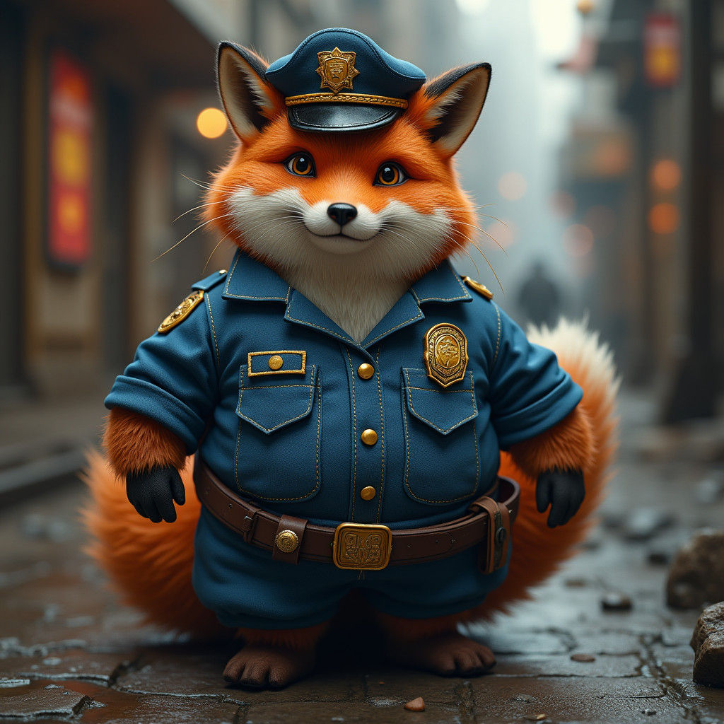 Anthropomorphic Policeman Fox in 8K UHD Hyperrealism