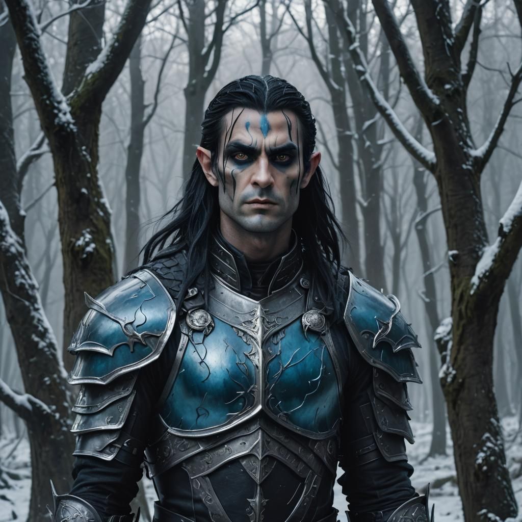Nordic Dark Elf Warrior in Mystical Forest
