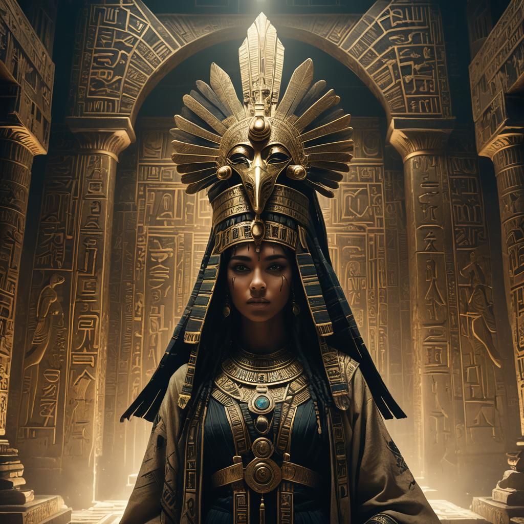 Isis in Mystical Temple: Eerie Dystopian Surrealism