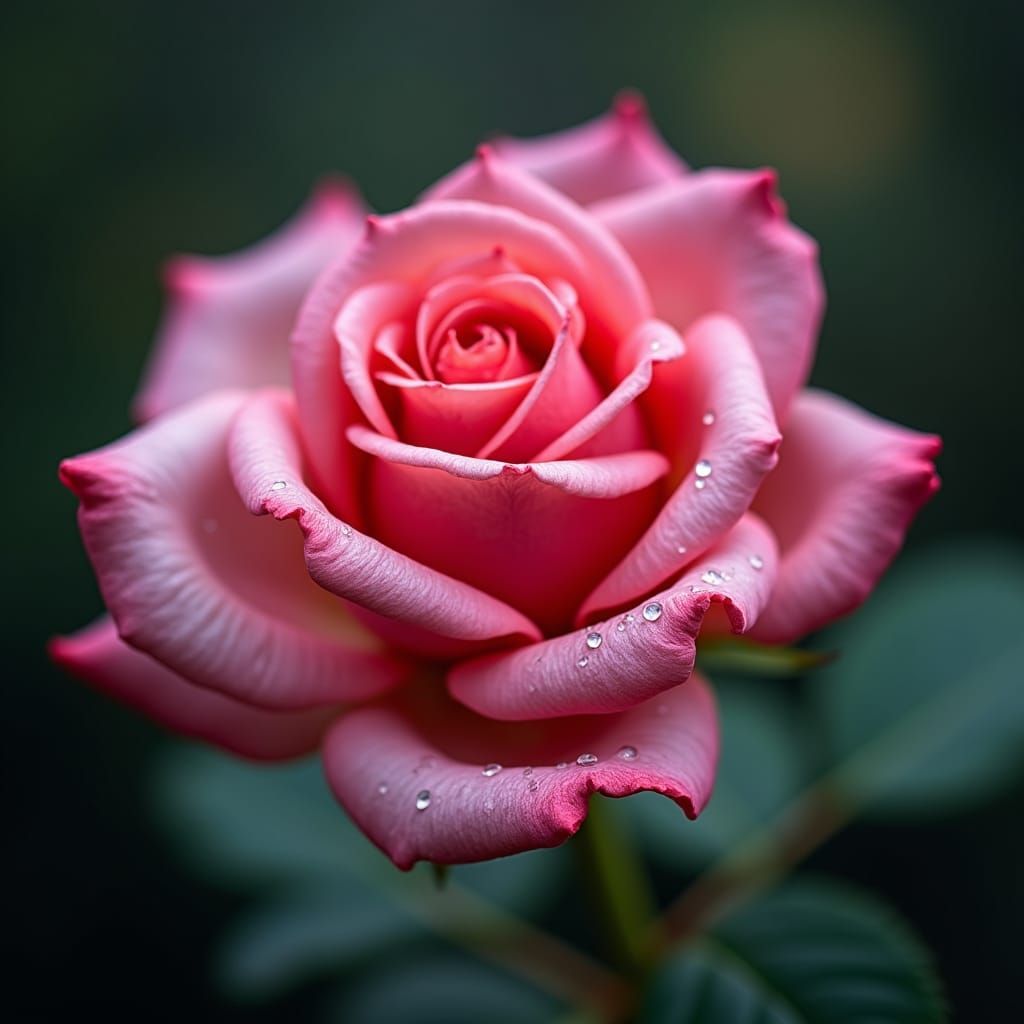 Pink Rose with Dew Drops, Bokeh Photography