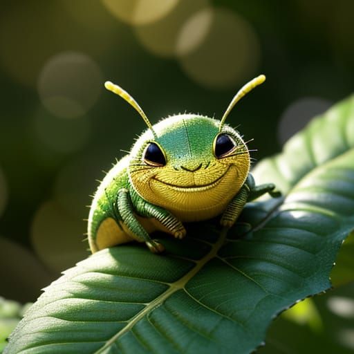 Smiling Caterpillar Close-Up: Vibrant Digital Art