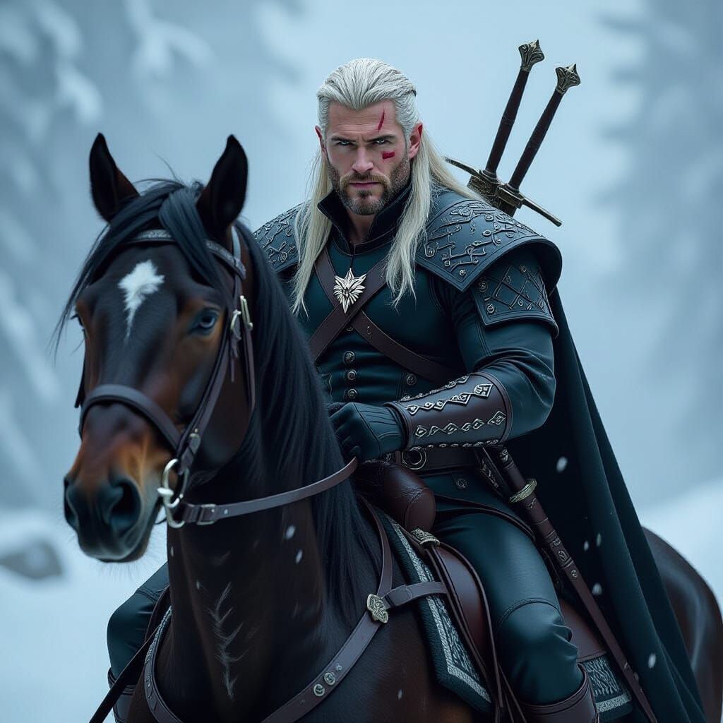 Geralt of Rivia on Roach in a Mystical Style