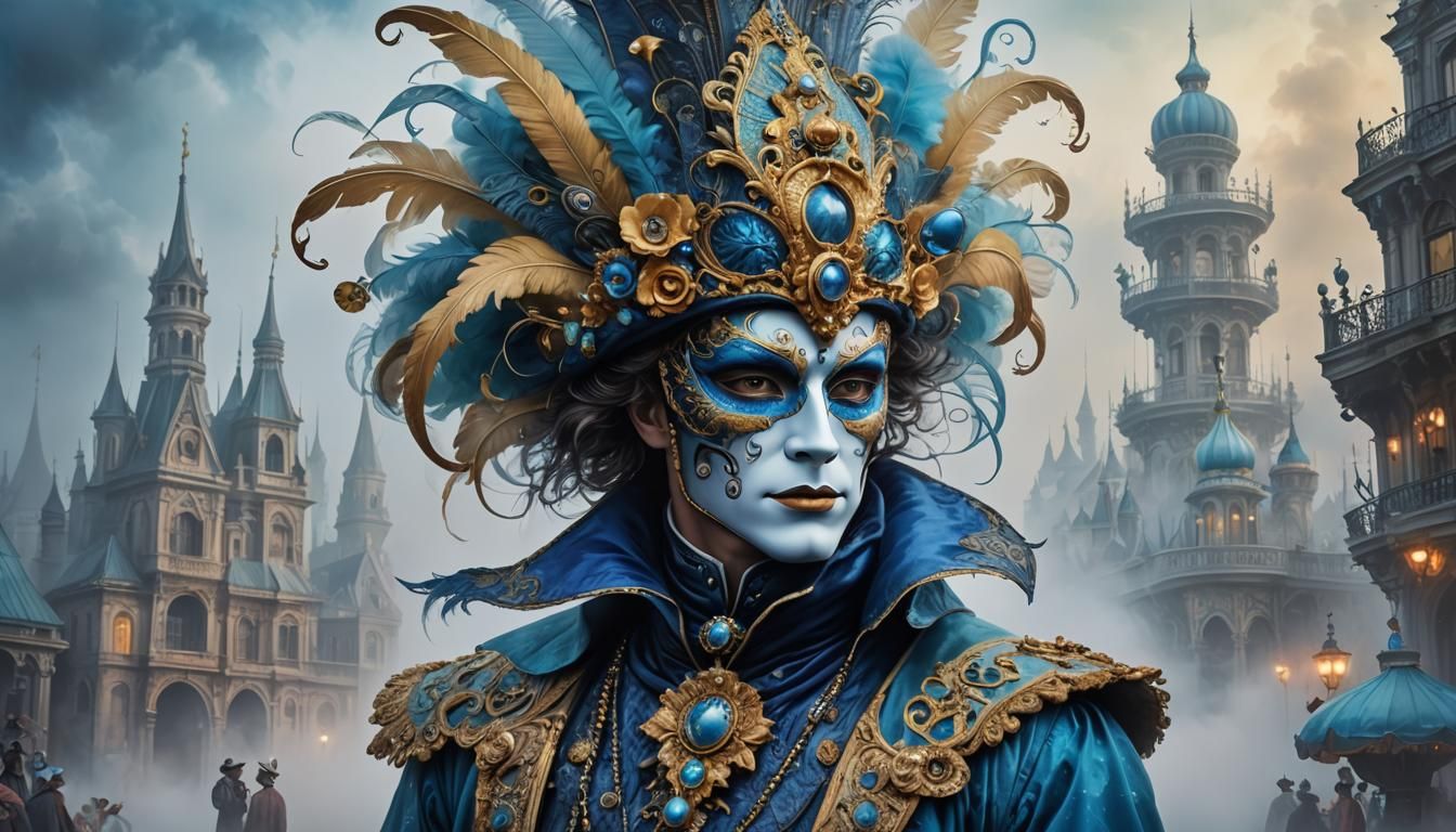 Mysterious Man in Mask with Rococo Hairstyle