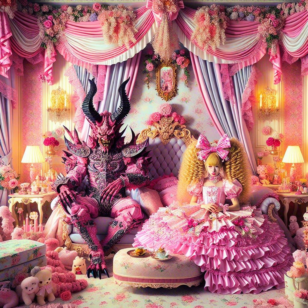 Demon King and Ballerina in Extravagant Bedroom