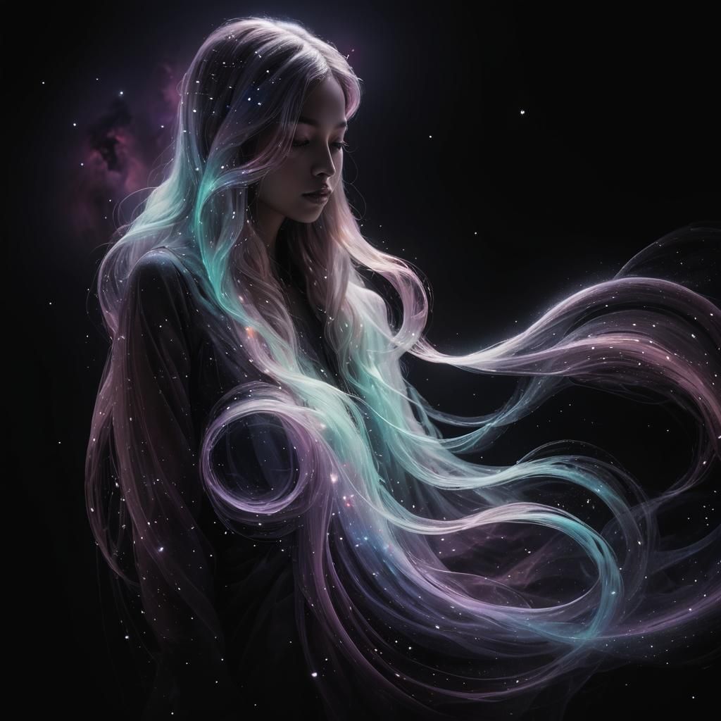 Nebula Girl Portrait in Maximalist Digital Art