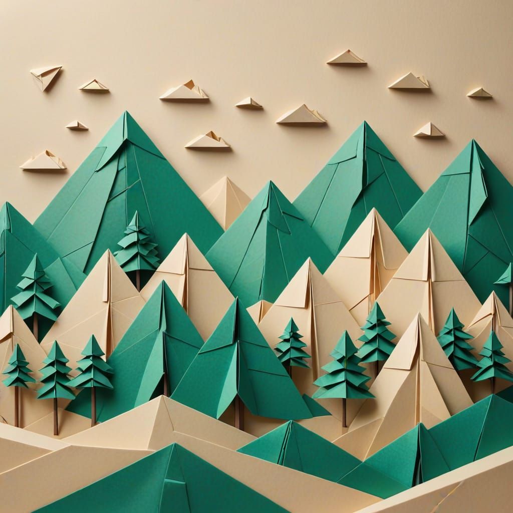Stylized Origami Athens Cityscape in Muted Colors