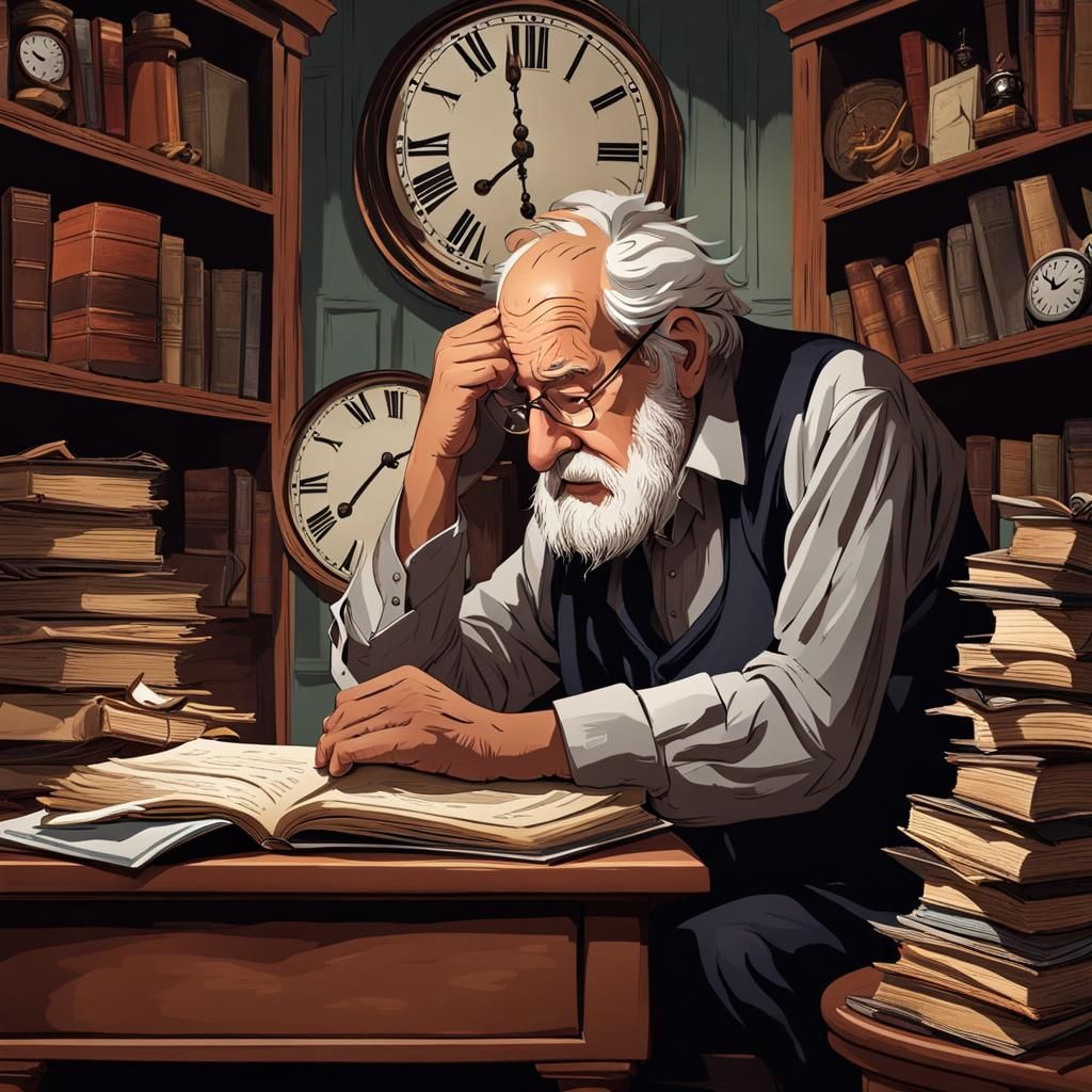 Sad Old Man and Ticking Clock