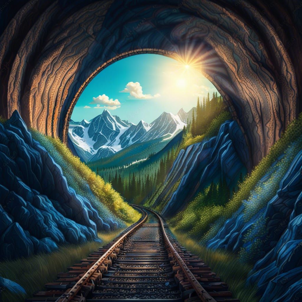 Railroad Through Mountain Tunnels: Fantasy Concept Art
