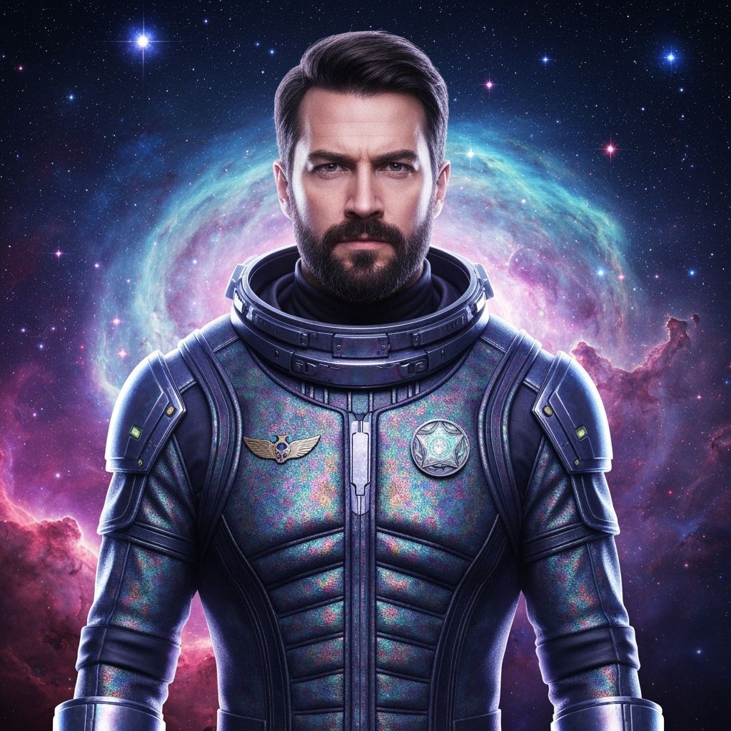 Futuristic Space Force Officer in Psychedelic Sci-Fi Style