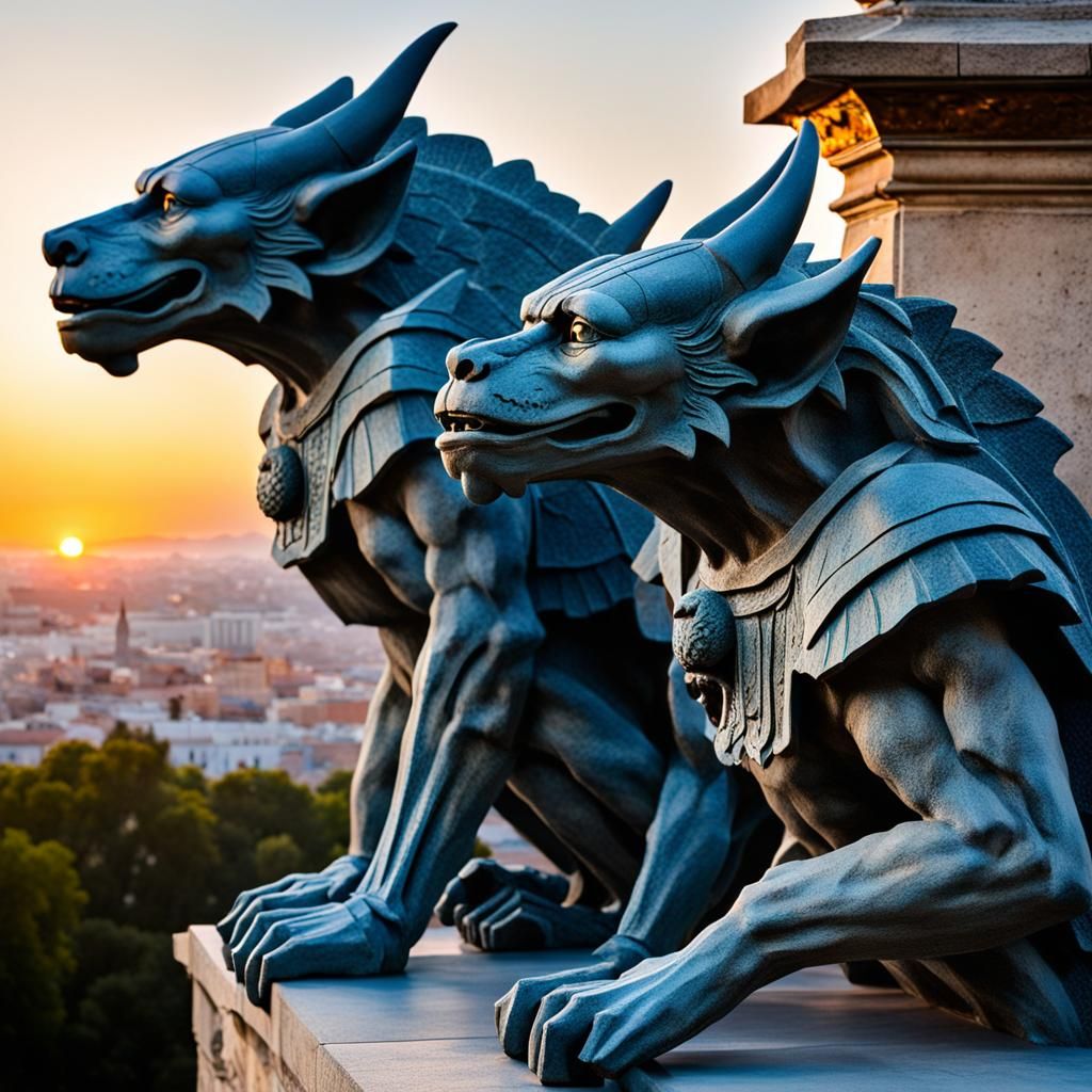 Vibrant Spanish Gargoyles in Sunrise Light