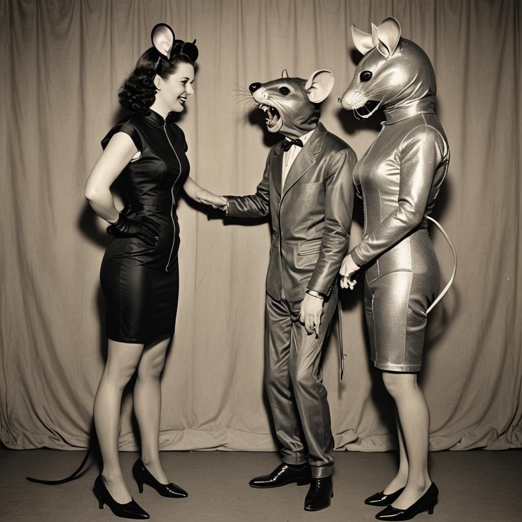 Vintage Photo of Rat Costume and Pinup Model