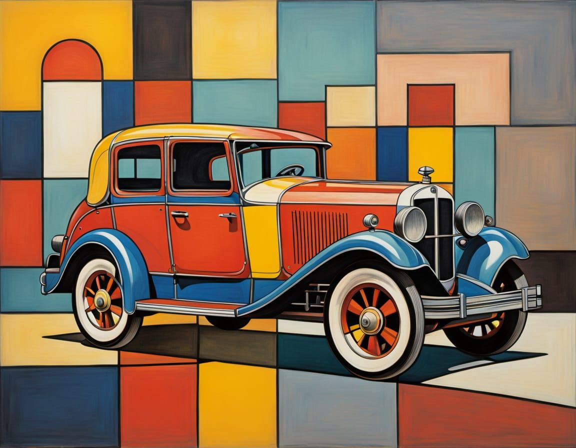 Abstract Car Drawing Inspired by Mondrian and Picabia