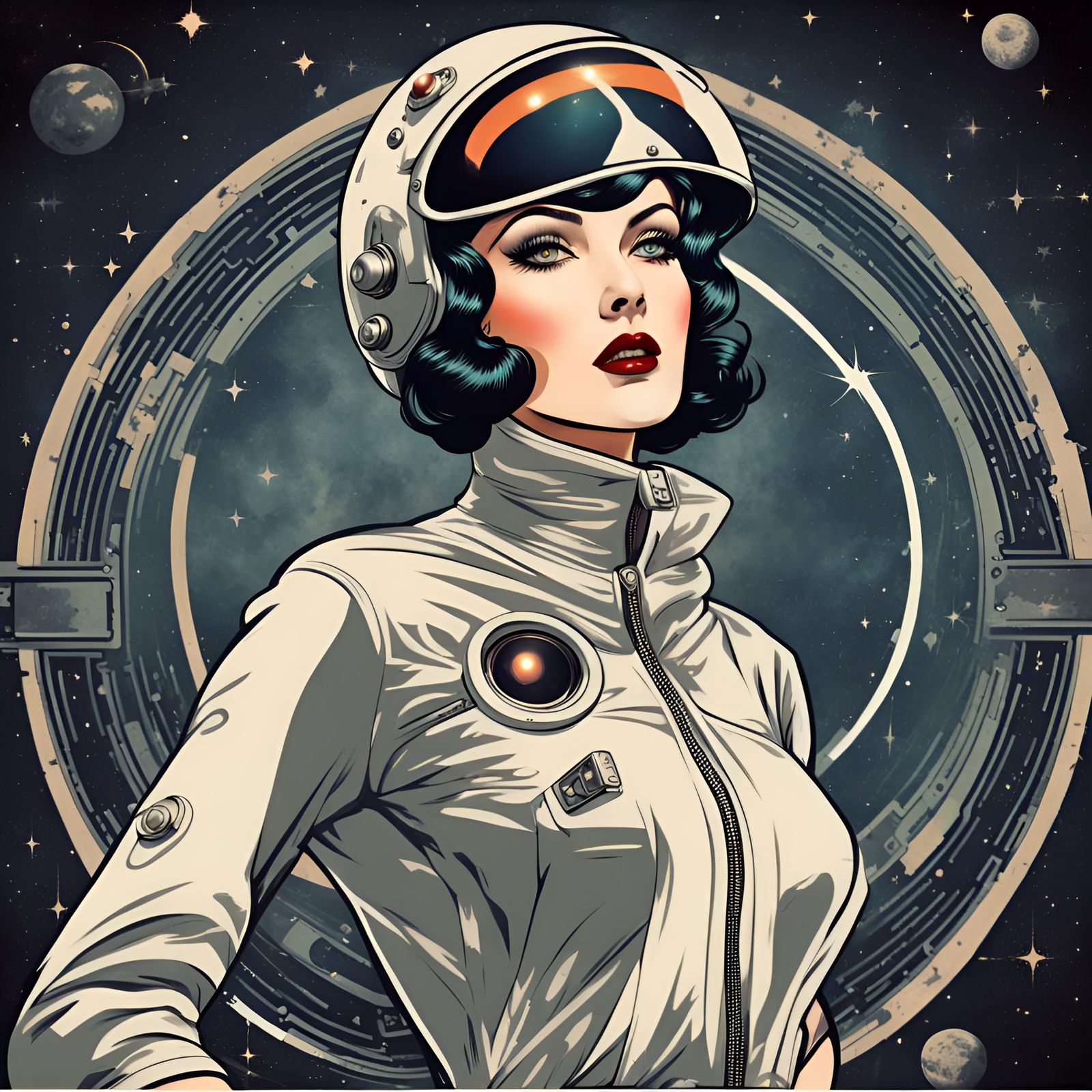 Retro-Futuristic Pinup: Goth Girl in Space Jumpsuit