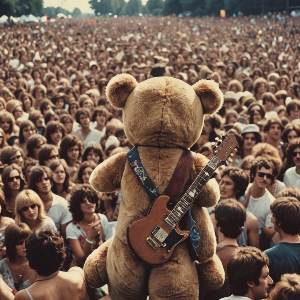 High Teddy Bear at Woodstock in Vintage Polaroid