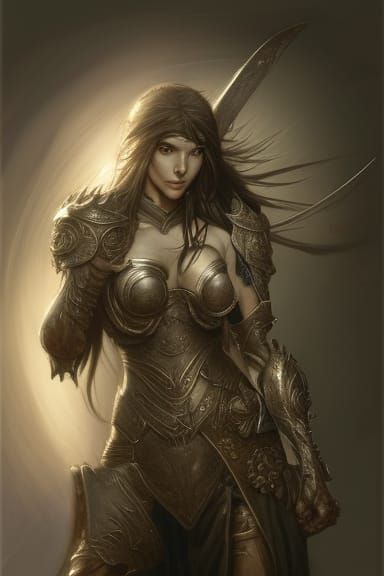female cleric healer dnd with armor breast plate luis royo