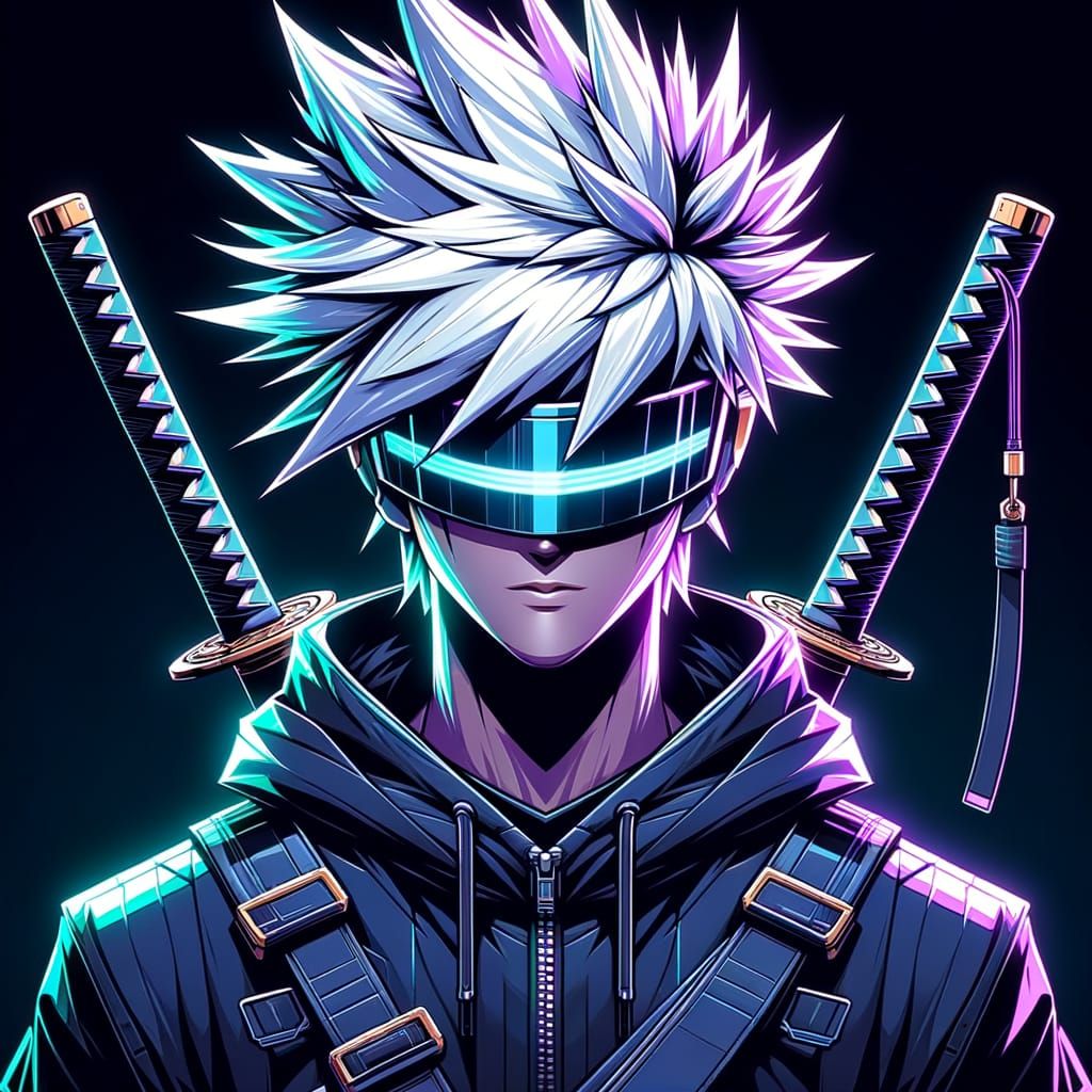Anime Character Portrait with Neon Accents