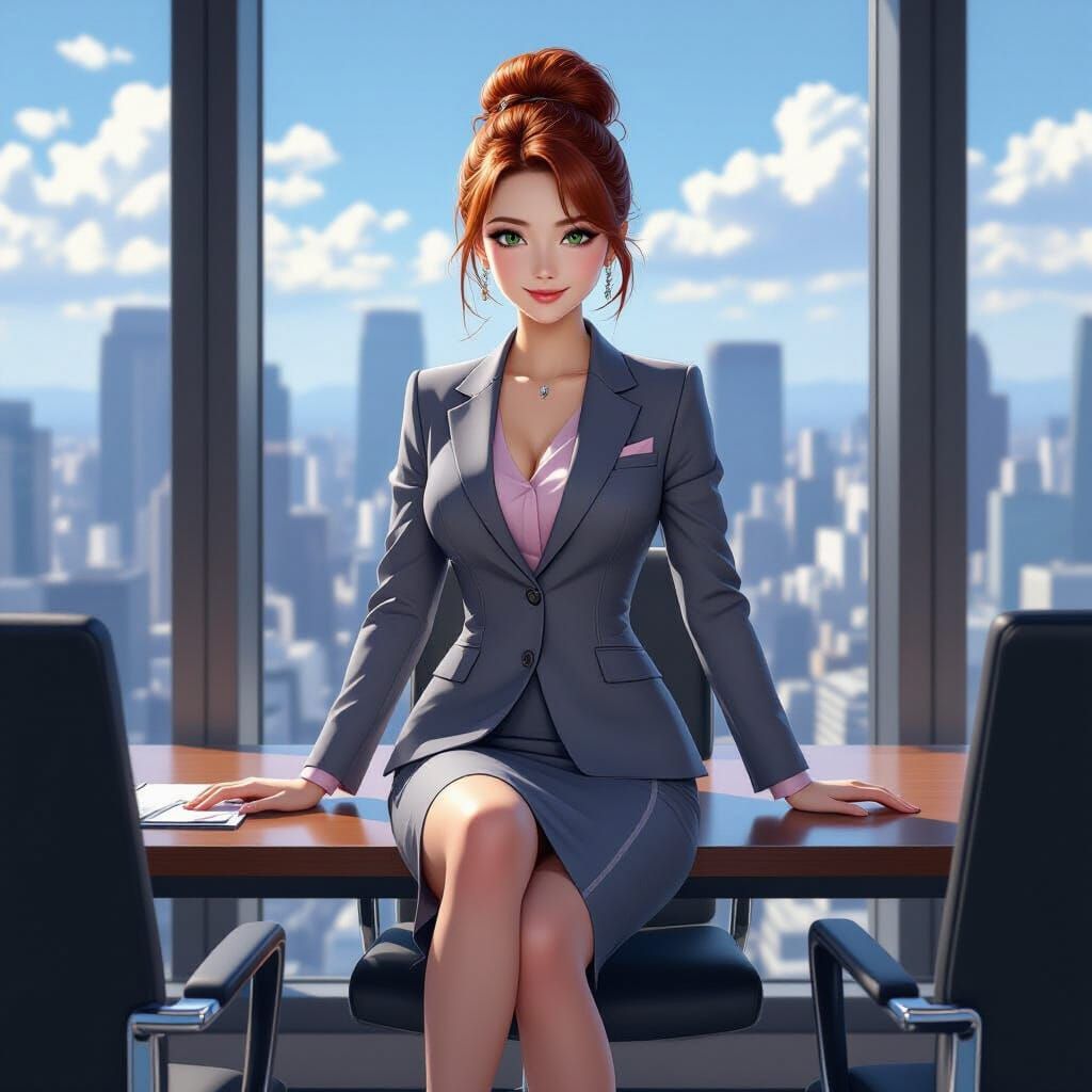 Elegant Japanese Woman in Pinstripe Suit in Tokyo