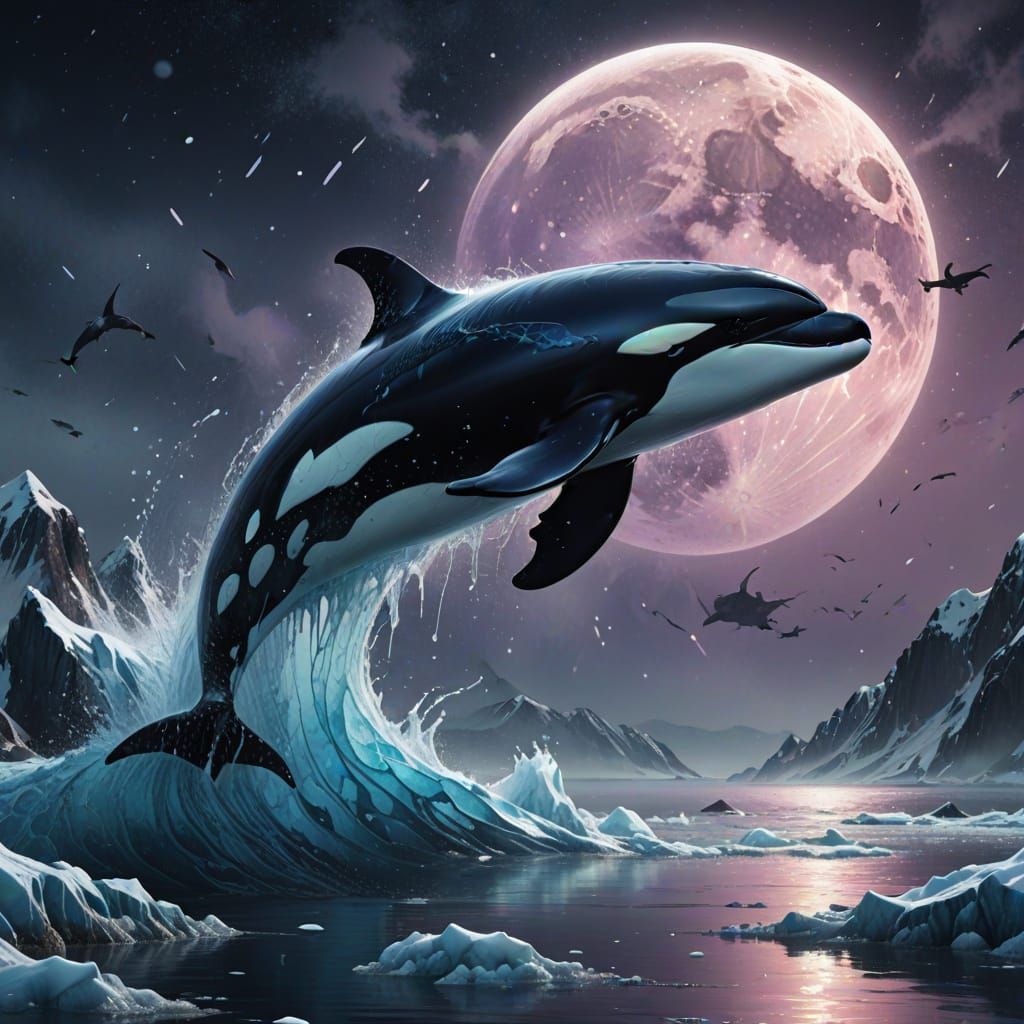 Ethereal Killer Whale Emerges in Watercolor Style