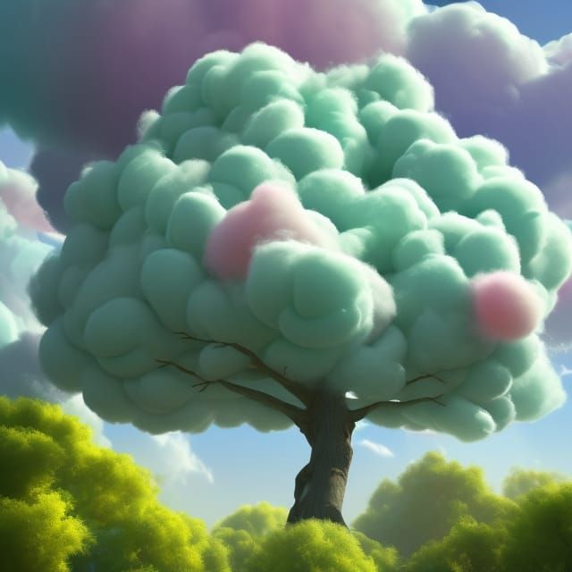 Cotton Candy Tree with Volumetric Lighting
