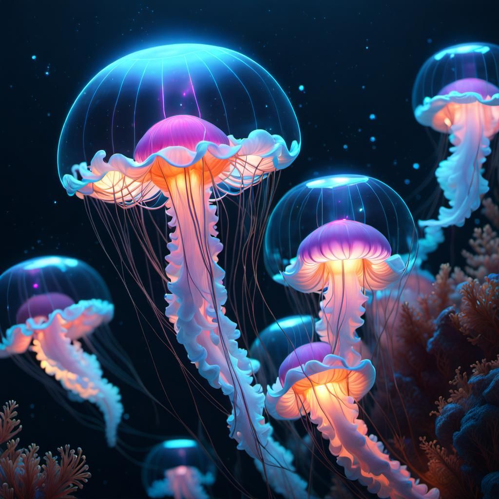 Bioluminescent Jellyfish Beauty in a Digital Art Style