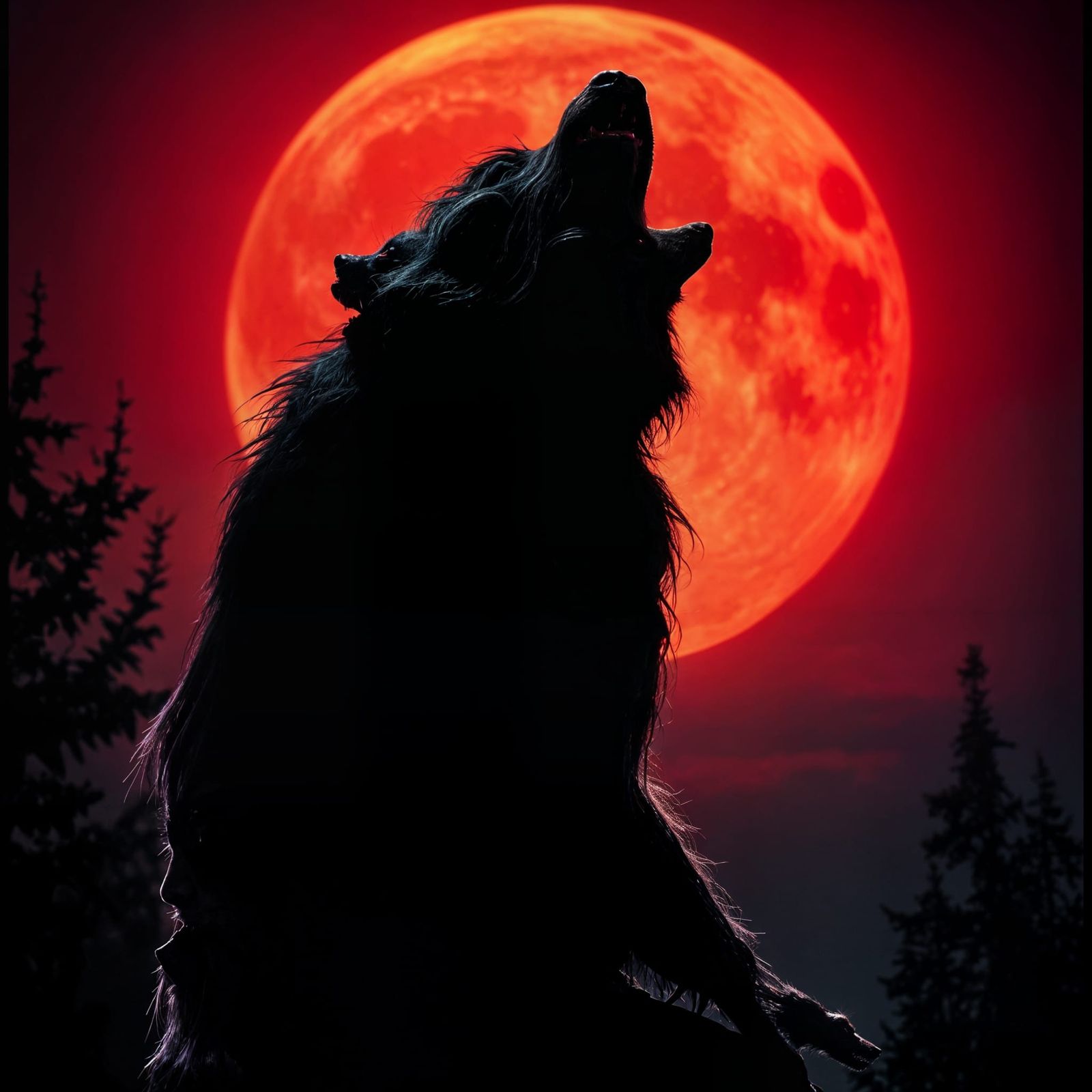 Dramatic Werewolf Howling at Blood Moon, Dark Art
