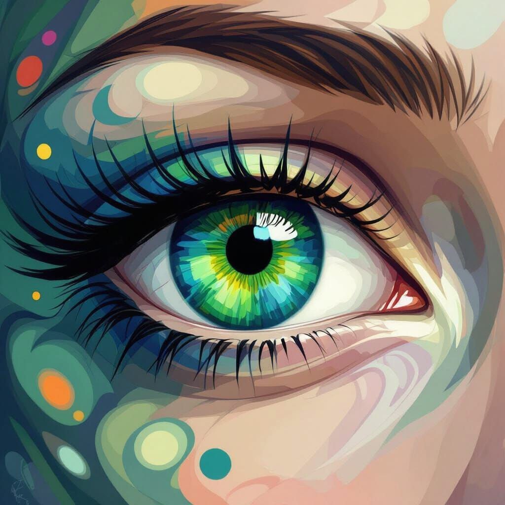 Cartoon Character With Glowing Green Blue Eyes