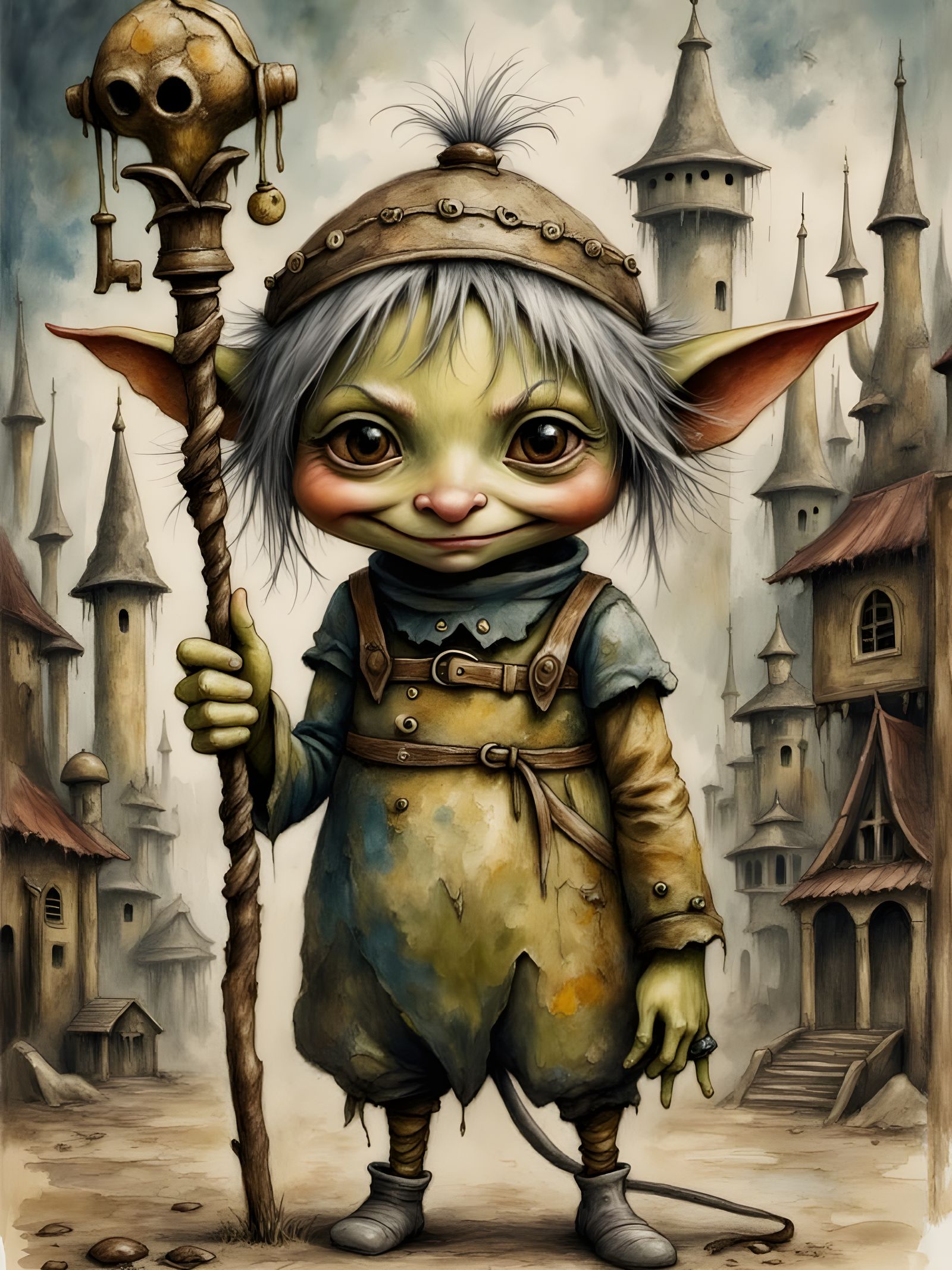 Confident Goblin Lady in a Mysterious City