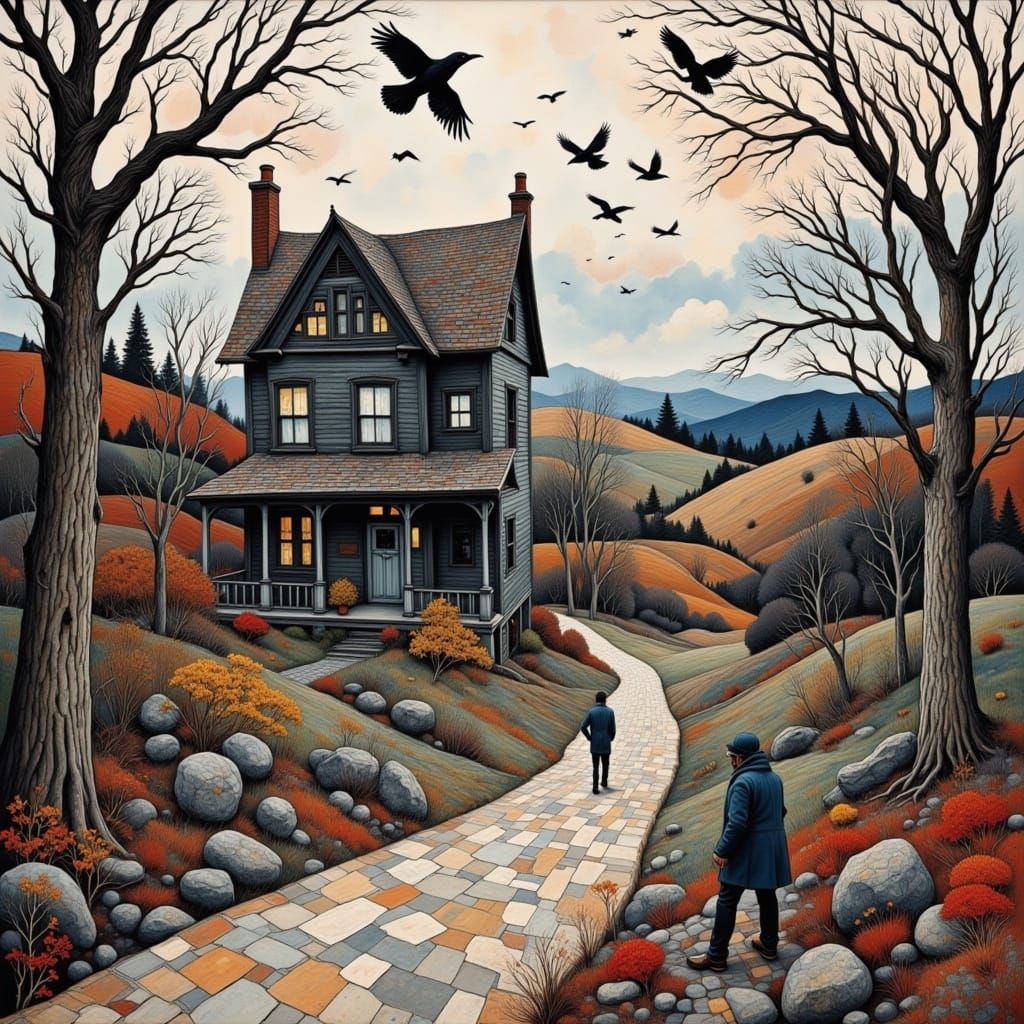 Surreal Noir Street Scene with Crooked Elements