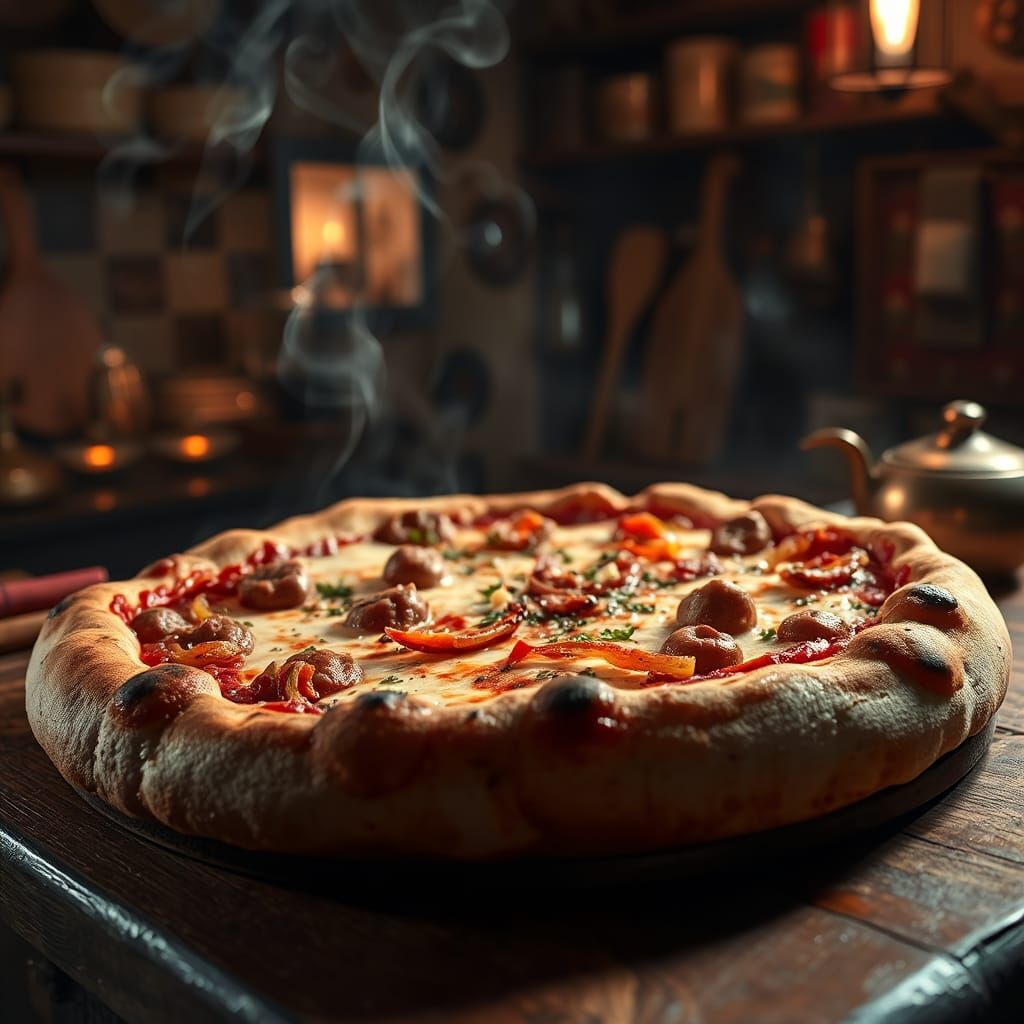 Bethlehem Pizza with Sausage, Matte Painting Style