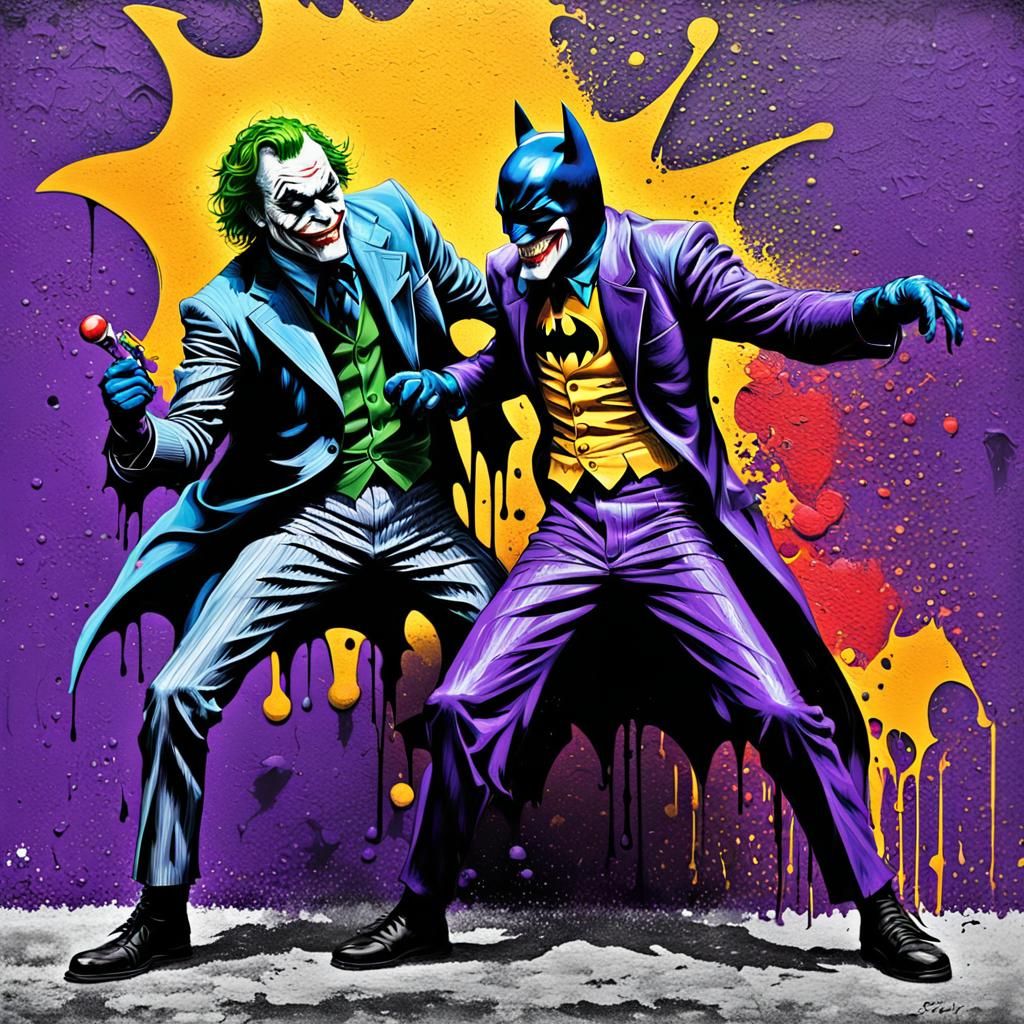 Joker vs Batman in Graffiti Splash Art Style