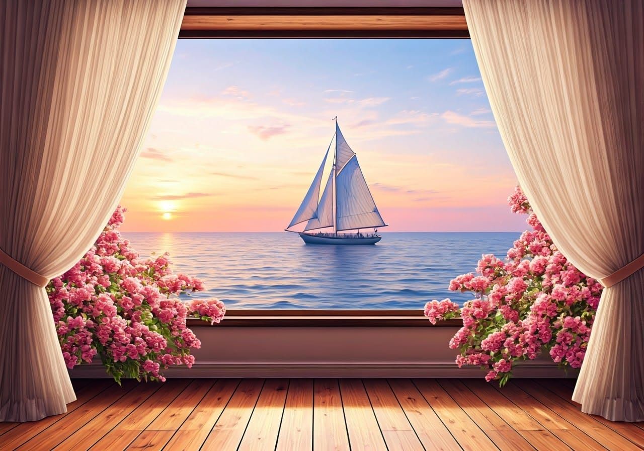 Sailboat at Sunset on a Tranquil Seaside