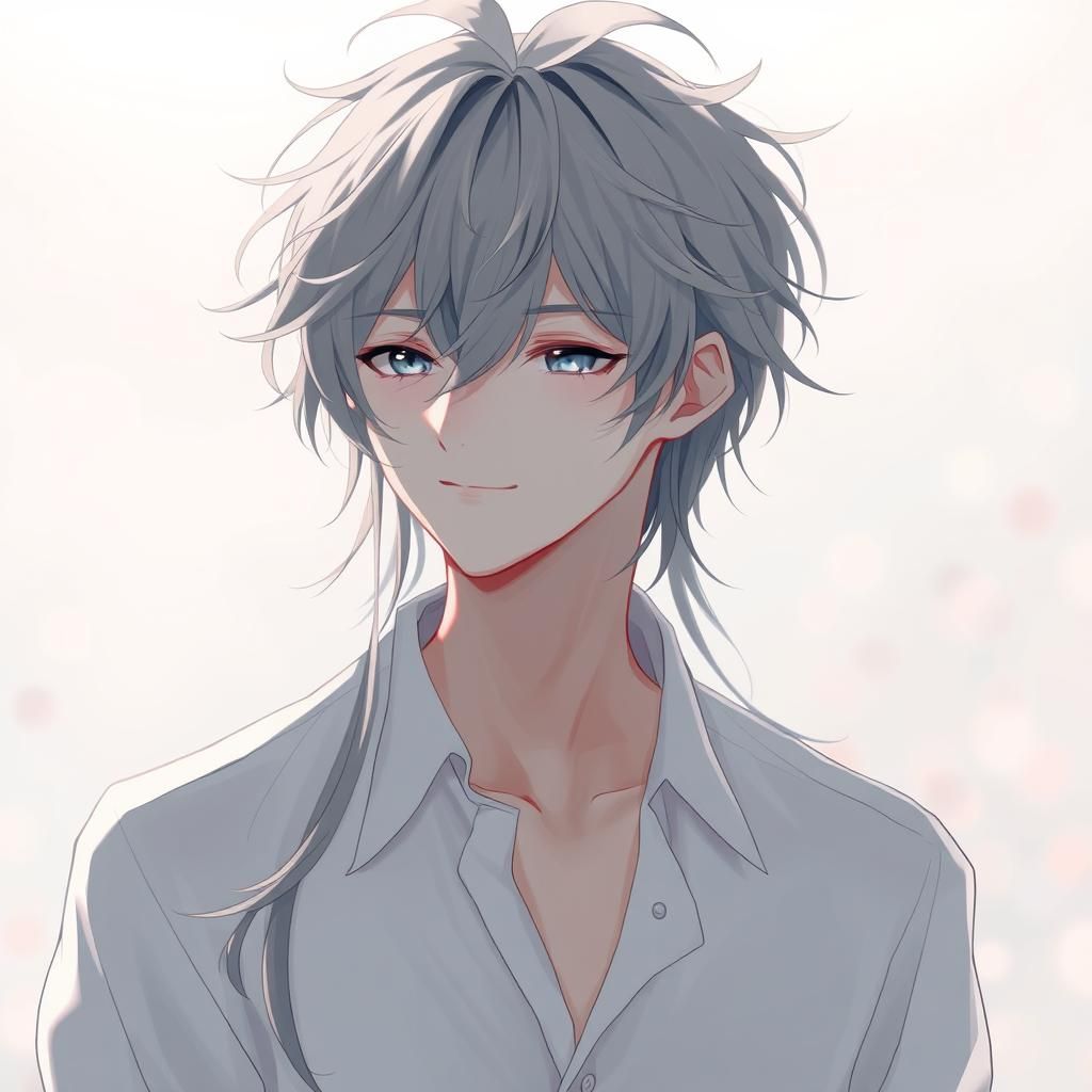 Ethereal Anime Male with Flowing Silver Hair