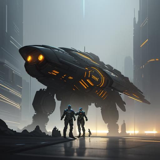 Futuristic Cityscape: Baby and Dog in Sci-Fi Art