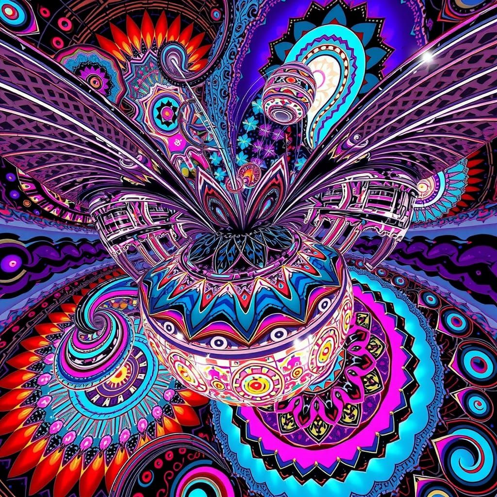 Optical Illusion Masterpiece in Neon and Metallic Hues