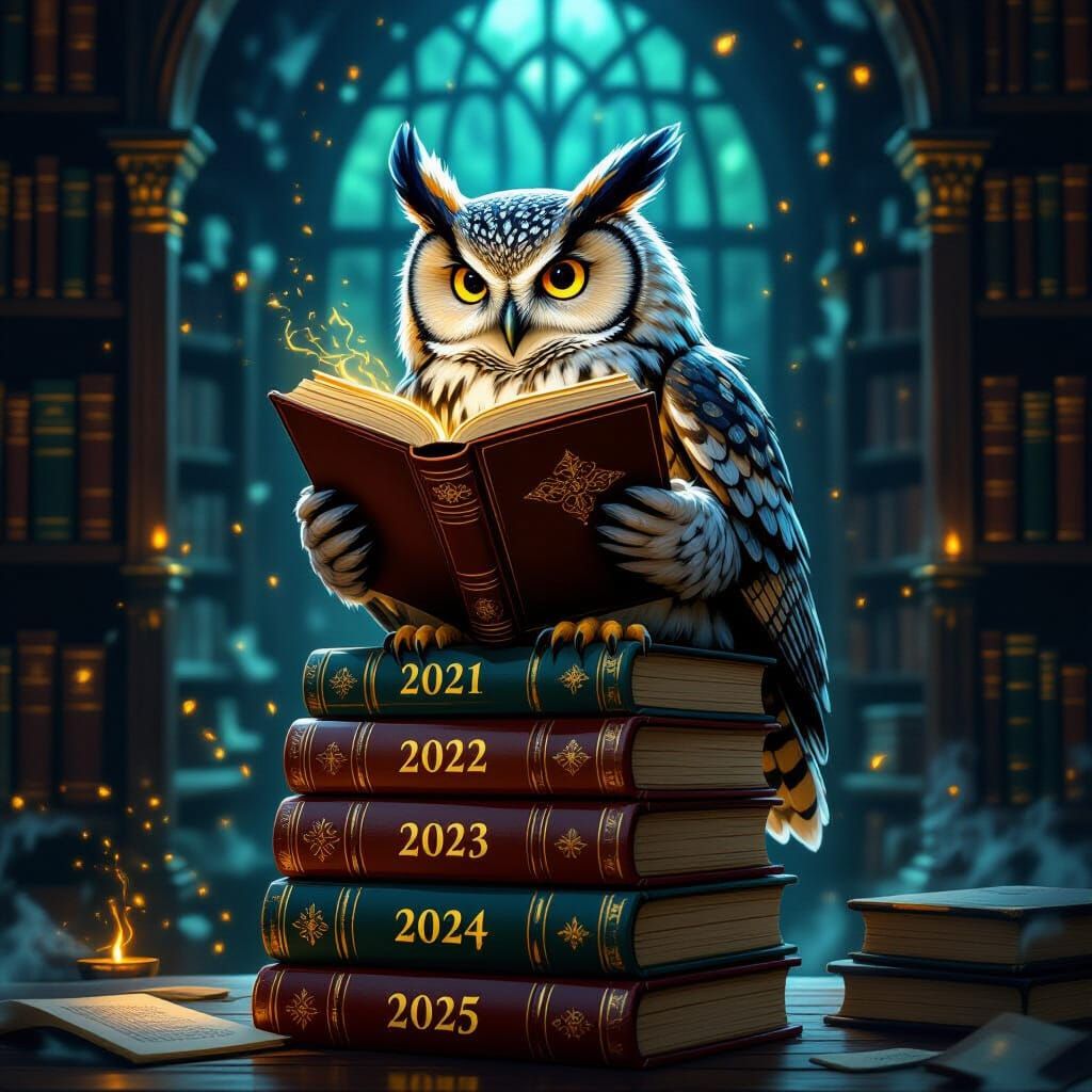 Wise Owl Reads Books in Enchanted Library