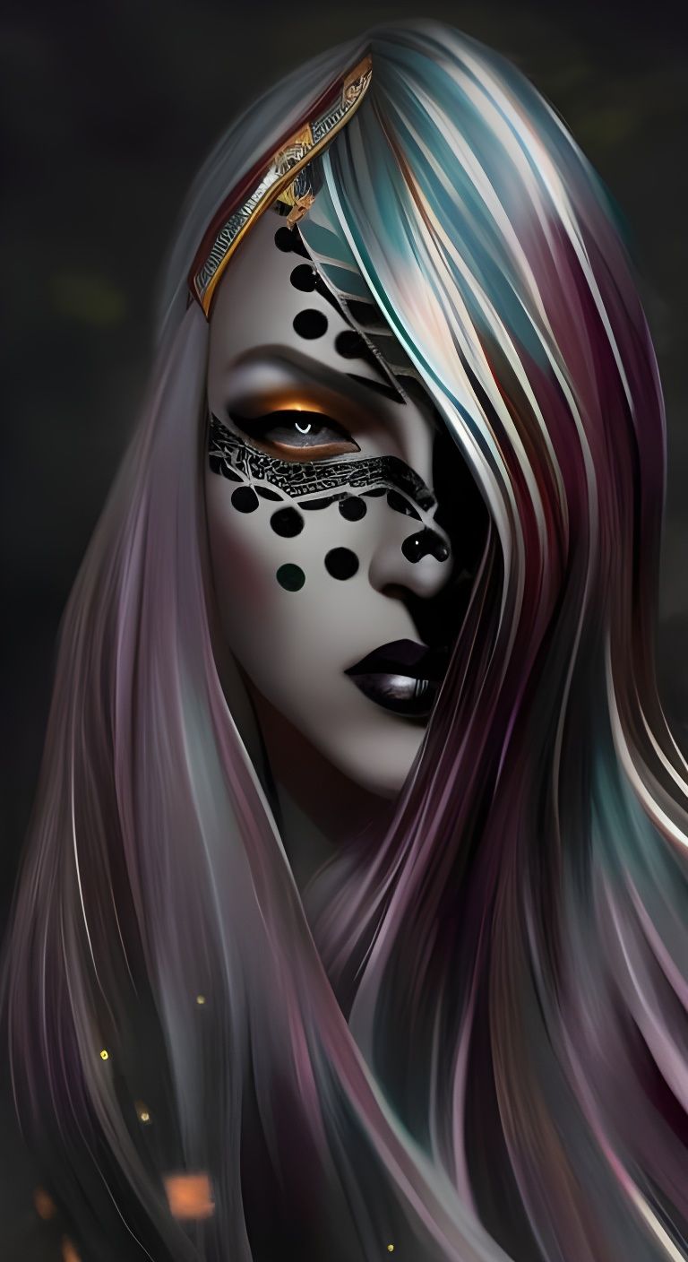 Neovictorian Tattoo Portrait with Glowing Face Markings